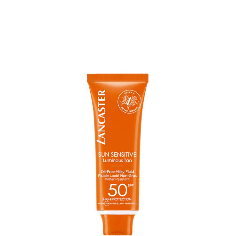 Lancaster Sun Sensitive Luminous Tan Oil-Free Milky Fluid SPF50 per il viso, 50 ml